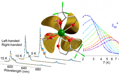 The circularly polarized luminescence and magnetic behavior of a molecule.